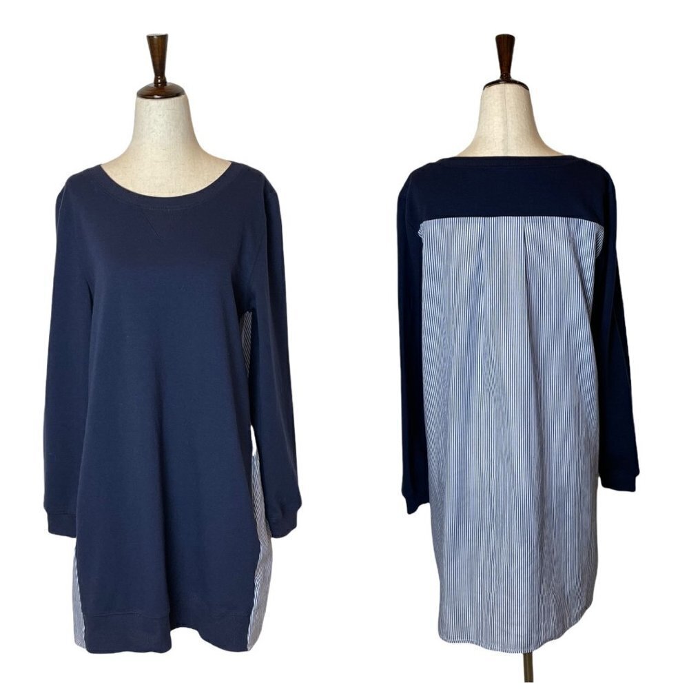 Ellison Navy Blue Pinstripe Back Pullover Long Sleeve Sweatshirt Tunic‎ Top S